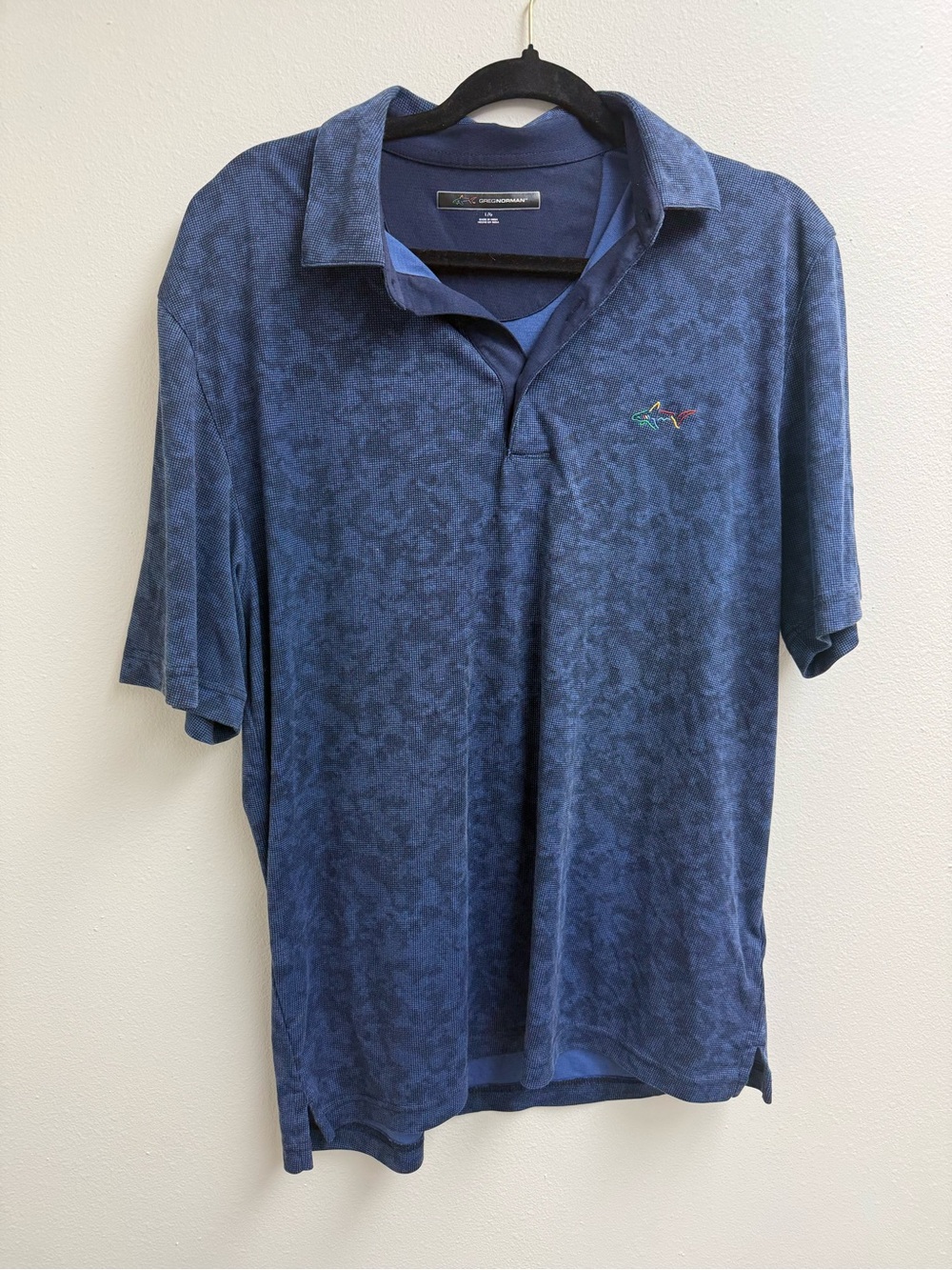 Greg Norman Collection Blue Short-Sleeve Polo with Subtle Pattern